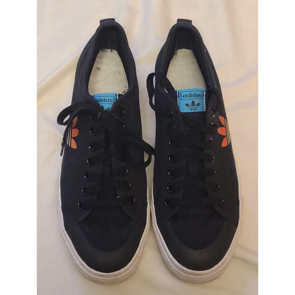 Adidas Men's‎ Nizza Classic Black with Colorful Trefoil Canvas Sneaker Size 12 - Picture 5 of 10